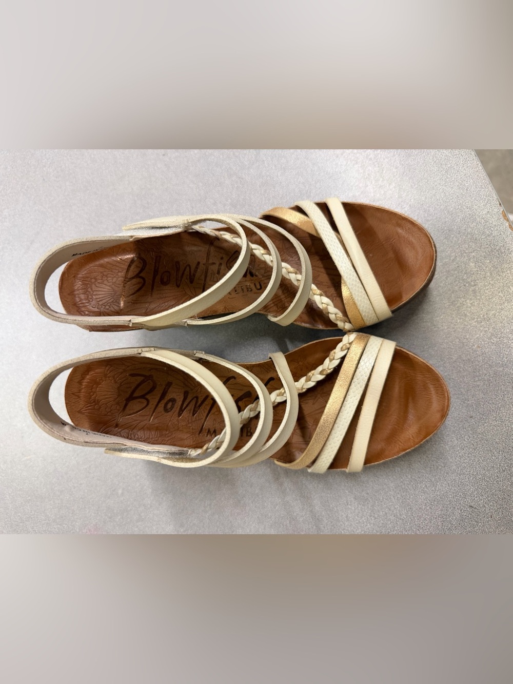 Blowfish Ivory and Gold Multi-Strap Braided Sandals